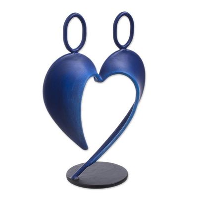 Alternate image for Abstract Steel Heart Sculpture in Dark Blue from Peru Our Heart in Dark Blue
