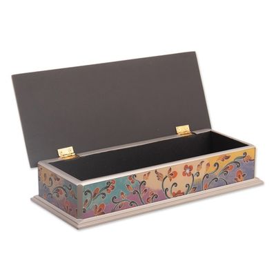 Alternate image for Floral Reverse-Painted Glass Decorative Box with Silver Trim Sweet Charm