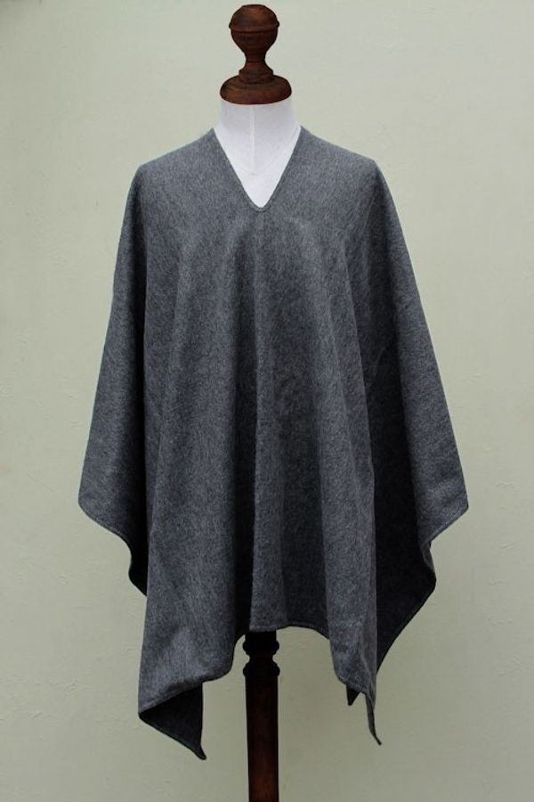 Alternate image for V-neck Poncho for Men Artisan Crafted in Peru Inca Explorer in Gray
