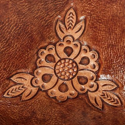 Alternate image for Artisan Crafted Brown Leather Sunflower Catchall from Peru Sunflower Charm
