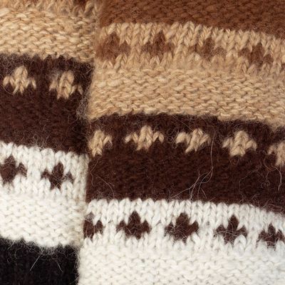 Alternate image for Handwoven Inca-Inspired Alpaca Socks in Brown and White Hues Chocolate Colors