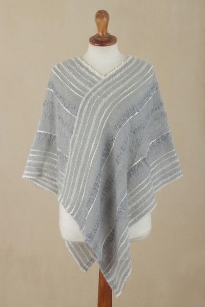 Alternate image for Handwoven Baby Alpaca Blend V-Neck Poncho from Peru Grey Softness