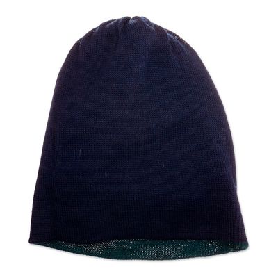 Alternate image for Knit Reversible Baby Alpaca Hat in Indigo and Peacock Hues Peacock Trends