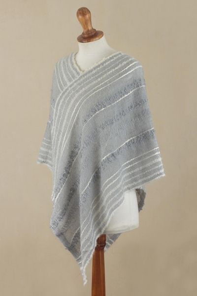 Alternate image for Handwoven Baby Alpaca Blend V-Neck Poncho from Peru Grey Softness