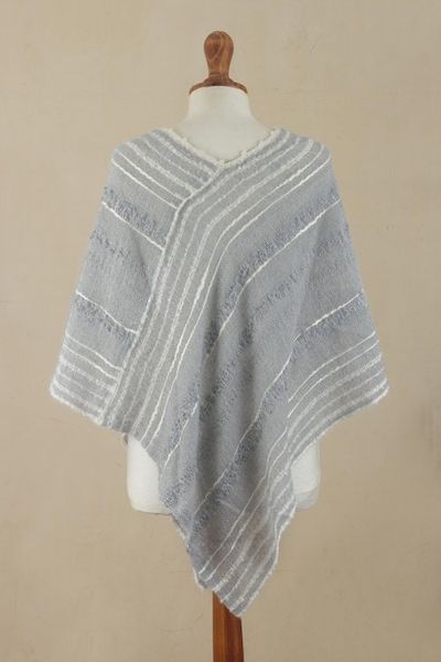 Alternate image for Handwoven Baby Alpaca Blend V-Neck Poncho from Peru Grey Softness