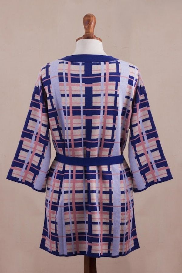 Alternate image for Hand Made Cotton Blend Plaid Knit Kimono Top from Peru Melon Spring