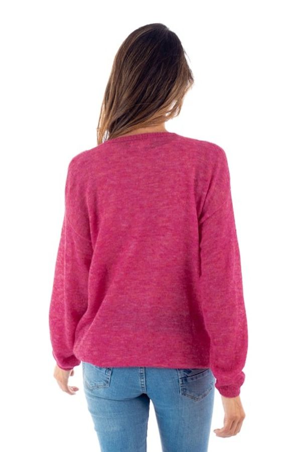 Alternate image for Warm Deep Pink Alpaca Blend Pullover Sweater from Peru Fuchsia Rose