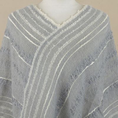 Alternate image for Handwoven Baby Alpaca Blend V-Neck Poncho from Peru Grey Softness
