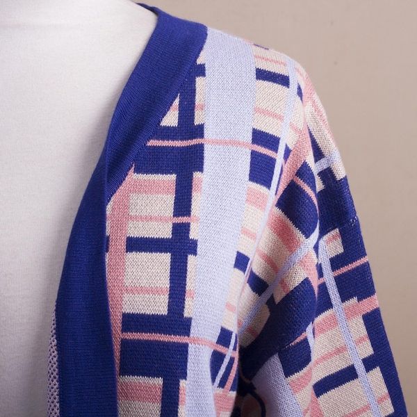 Alternate image for Hand Made Cotton Blend Plaid Knit Kimono Top from Peru Melon Spring