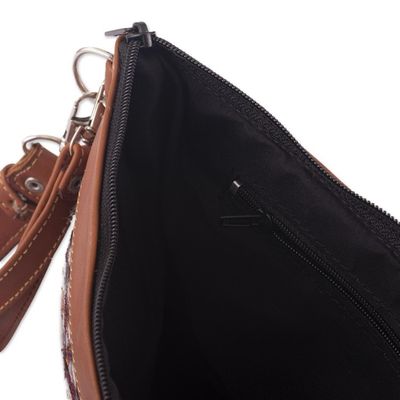 Alternate image for Brown Leather and Handwoven Cloth Clutch and Shoulder Bag Cusco Geometry