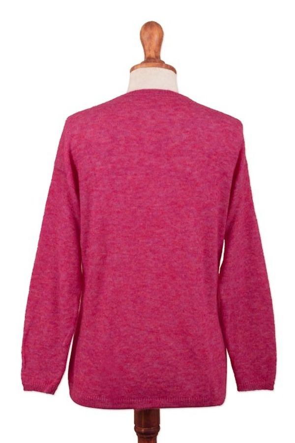 Alternate image for Warm Deep Pink Alpaca Blend Pullover Sweater from Peru Fuchsia Rose