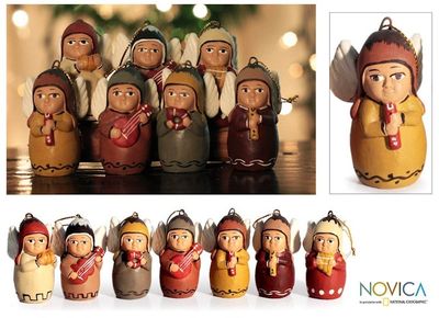 Alternate image for Christmas Holiday Ceramic Angel Ornaments Set of 7 Angel Orchestra