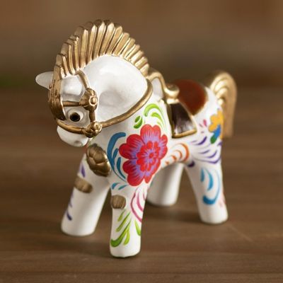 Primary image for Hand Painted Ceramic Pucara Horse Figurine from Peru White Pucara Horse