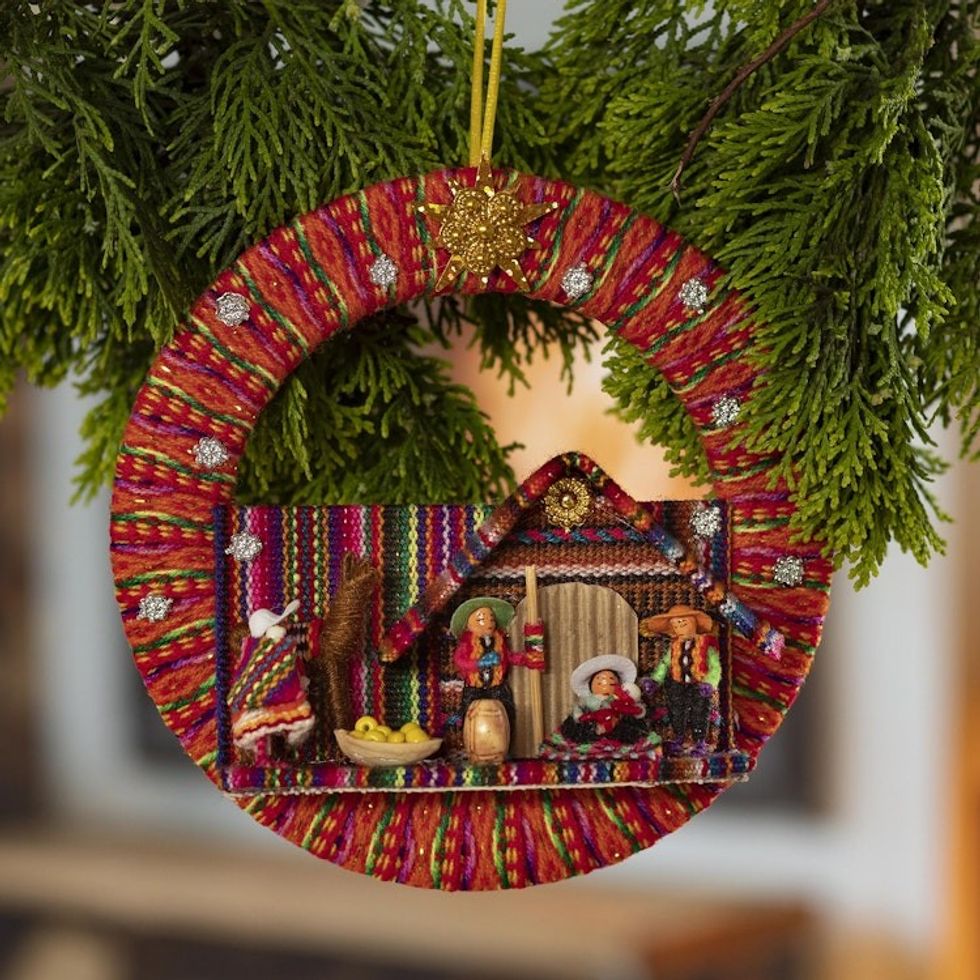 Fabric Nativity Scene Ornament Handcrafted in Peru 'Happiness in the Andes'