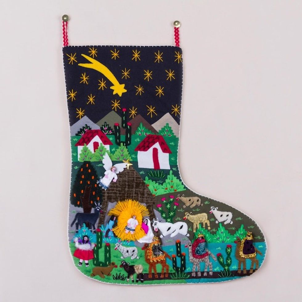 Handcrafted Andean Applique Christmas Stocking 'Village Nativity'