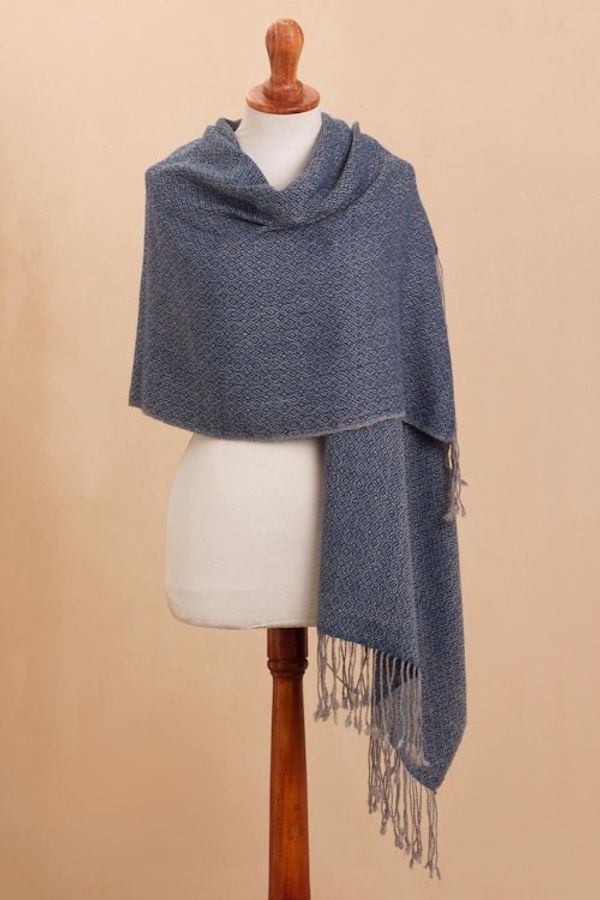 Alternate image for Geometric 100 Alpaca Shawl Woven in Peru Elegant Girl