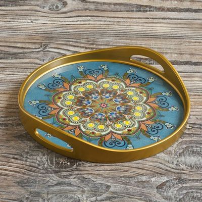 Alternate image for Hand Painted Glass Serving Tray with Mandala Motif Creative Mandala