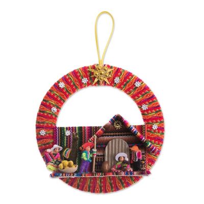 Alternate image for Fabric Nativity Scene Ornament Handcrafted in Peru Happiness in the Andes