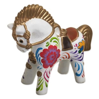 Alternate image for Hand Painted Ceramic Pucara Horse Figurine from Peru White Pucara Horse