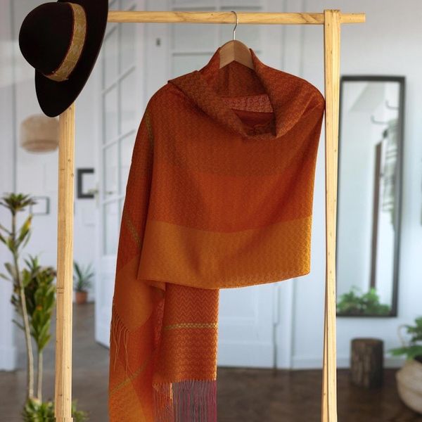 Alternate image for Hand Woven Orange Alpaca Blend Shawl from Peru Glorious Warmth