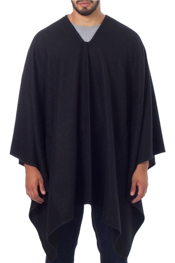 Alternate image for Peruvian Poncho for Men in Warm Alpaca Blend Inca Explorer in Black