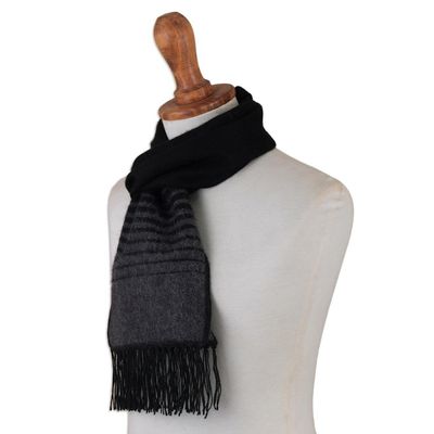 Alternate image for Striped Grey and Black Unisex Scarf Sleek Stripes