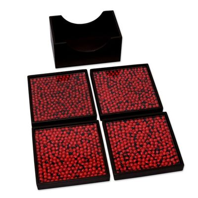Alternate image for Peruvian Handcrafted Wood and Glass Coasters Set of 4 From the Jungle, its Fruit