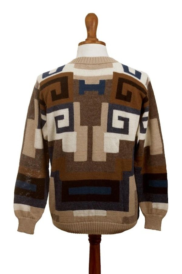 Alternate image for Intarsia Knit Alpaca Wool Mens Sweater Chavin Geometry