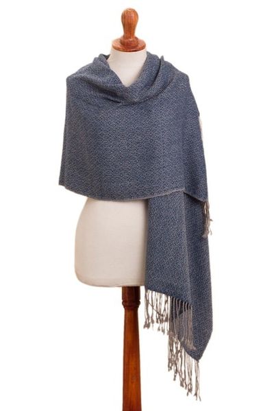 Alternate image for Geometric 100 Alpaca Shawl Woven in Peru Elegant Girl