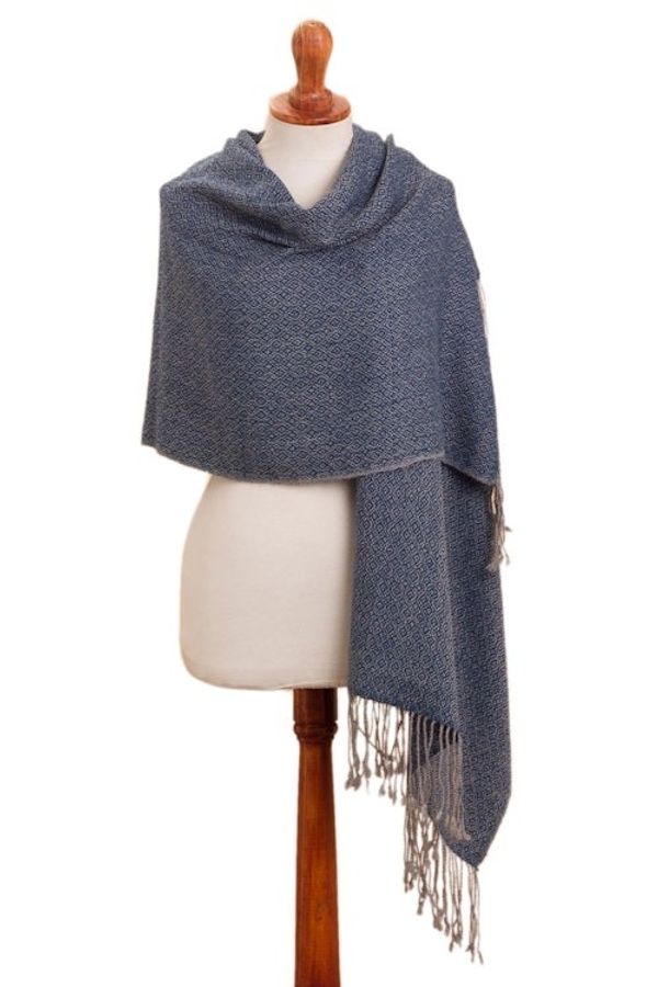 Alternate image for Geometric 100 Alpaca Shawl Woven in Peru Elegant Girl