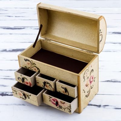 Alternate image for Handcrafted Wood Mini Chest of Drawers Rose Bouquet