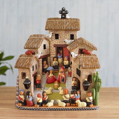 Alternate image for Handcrafted Ceramic Art Andean Town Scene Figurine Our Andean Town
