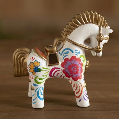 Alternate image for Hand Painted Ceramic Pucara Horse Figurine from Peru White Pucara Horse