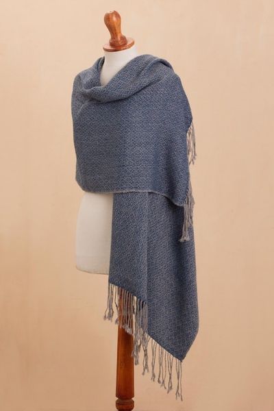 Alternate image for Geometric 100 Alpaca Shawl Woven in Peru Elegant Girl