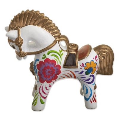 Alternate image for Hand Painted Ceramic Pucara Horse Figurine from Peru White Pucara Horse