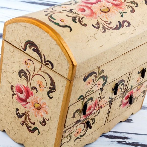Alternate image for Handcrafted Wood Mini Chest of Drawers  Rose Bouquet