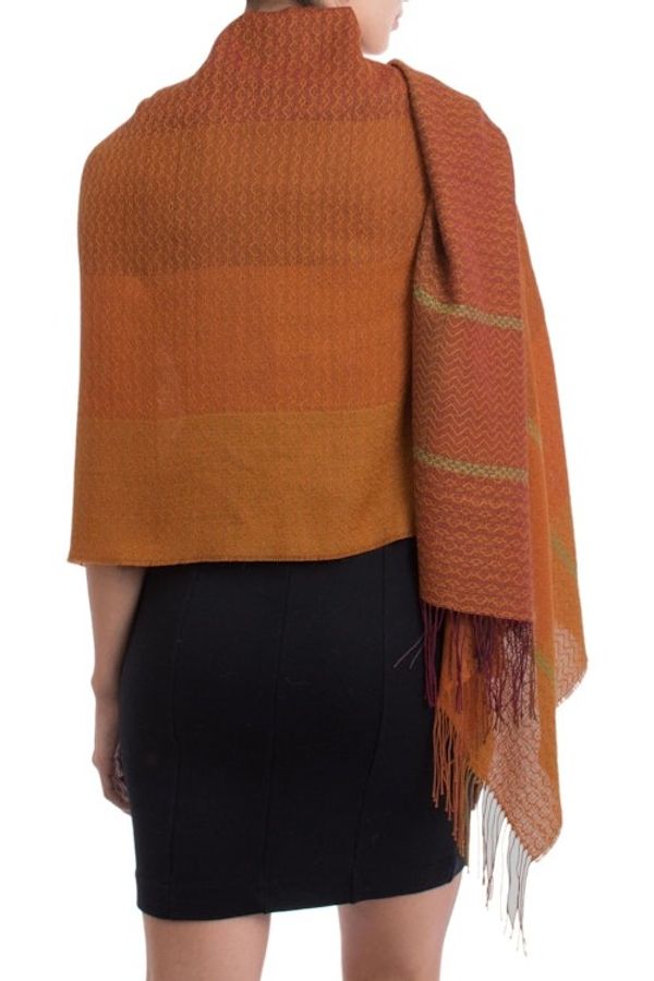 Alternate image for Hand Woven Orange Alpaca Blend Shawl from Peru Glorious Warmth
