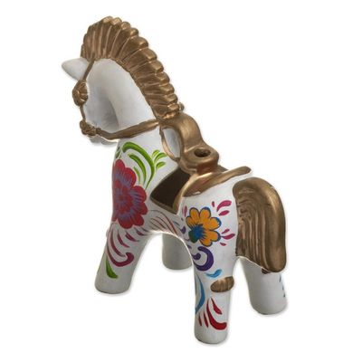 Alternate image for Hand Painted Ceramic Pucara Horse Figurine from Peru White Pucara Horse