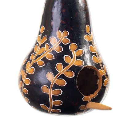 Alternate image for Set of 2 Leafy Painted Brown and Black Dried Gourd Ornaments Natural Homes