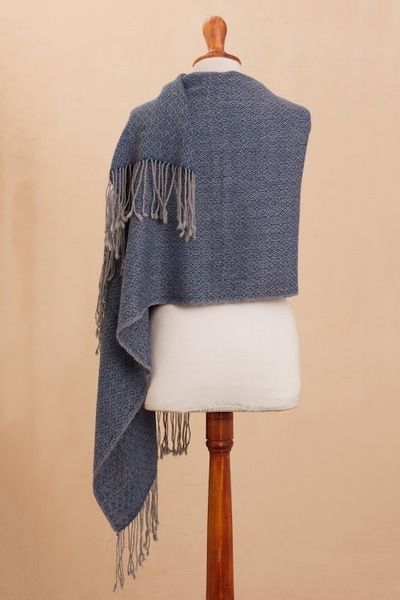 Alternate image for Geometric 100 Alpaca Shawl Woven in Peru Elegant Girl