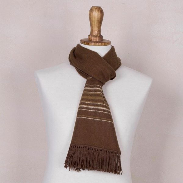 Alternate image for Mens Artisan Crafted Woven Brown Alpaca Blend Scarf Andean Clouds in Brown