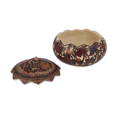 Alternate image for Hand-Carved Gourd Decorative Box with Andean Pastoral Scene Mantaro Valley