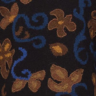 Alternate image for 100 Alpaca Black Cardigan Sweater with Floral Motif Evensong Bloom