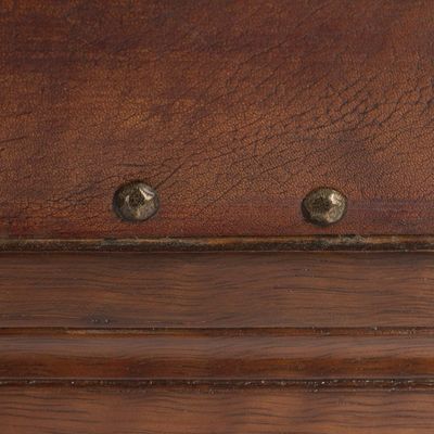 Alternate image for Artisan Crafted Wood and Leather Square Stool from Peru Birds Among the Vines