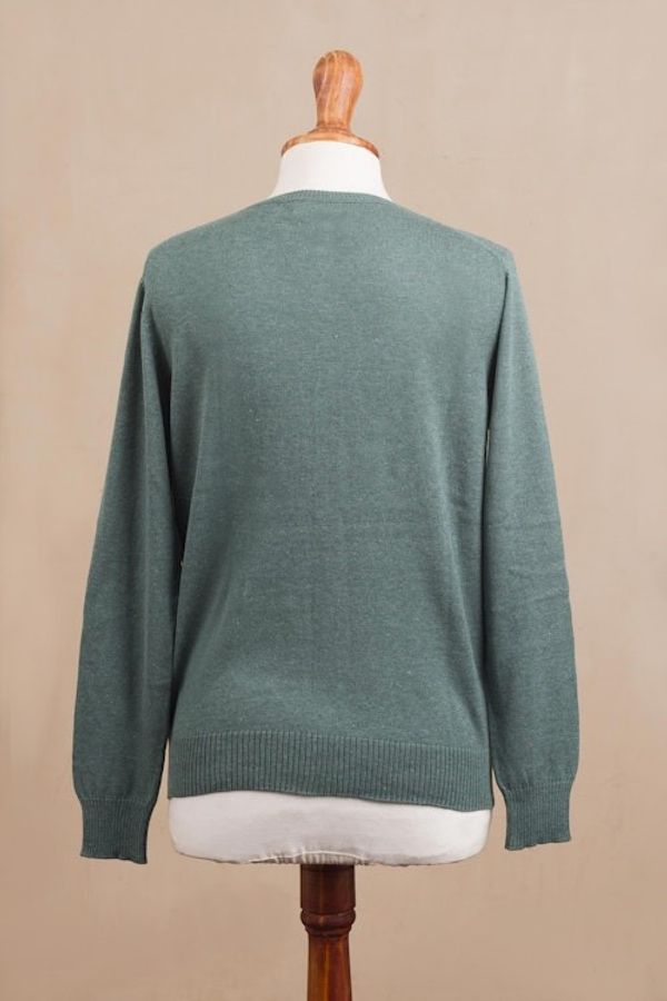 Alternate image for Cotton Blend Green Cardigan Sweater from Peru Simple Style in Jade
