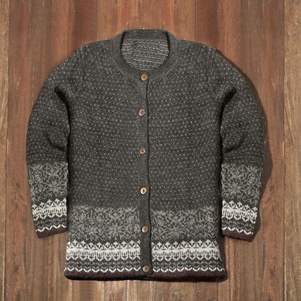 Graphite and Smoke 100 Alpaca Cardigan from Peru 'Wintry Passion'