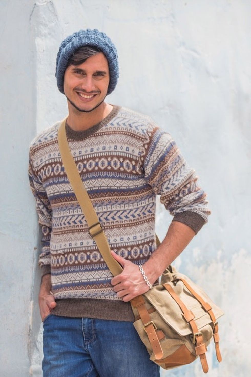 Men's Alpaca Pullover Sweater 'Ice Earth'