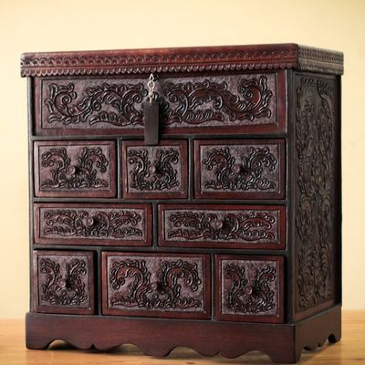 Alternate image for Tooled Leather Jewelry Box Handmade in Peru Travel Chest