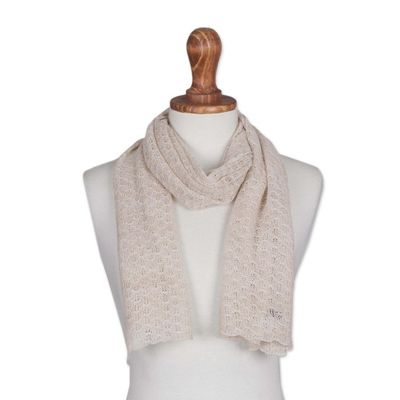 Alternate image for Textured 100 Baby Alpaca Wrap Scarf in Champagne from Peru Champagne Gossamer