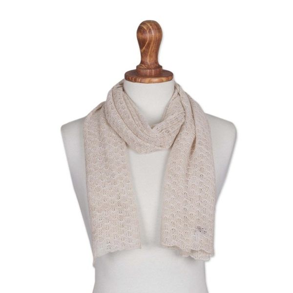 Alternate image for Textured 100 Baby Alpaca Wrap Scarf in Champagne from Peru Champagne Gossamer
